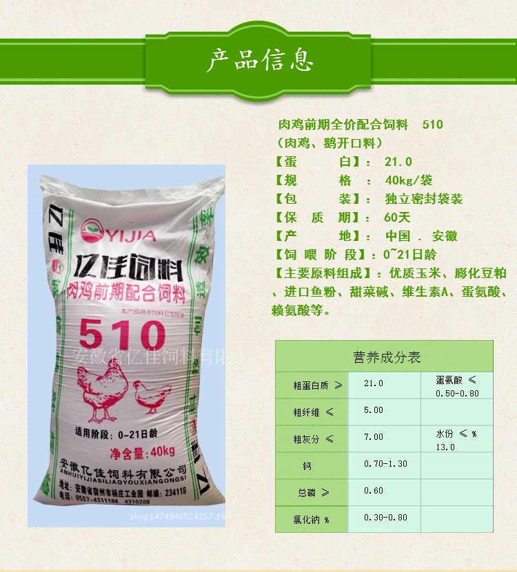 肉鸡前期全价配合饲料 510